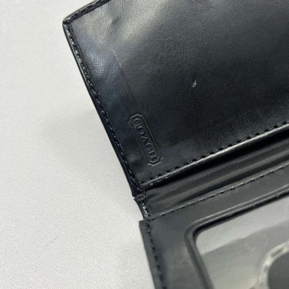 Coach Wallet Card Holder Black Patent Leather Bifold Monogram Coin Purse Y2k